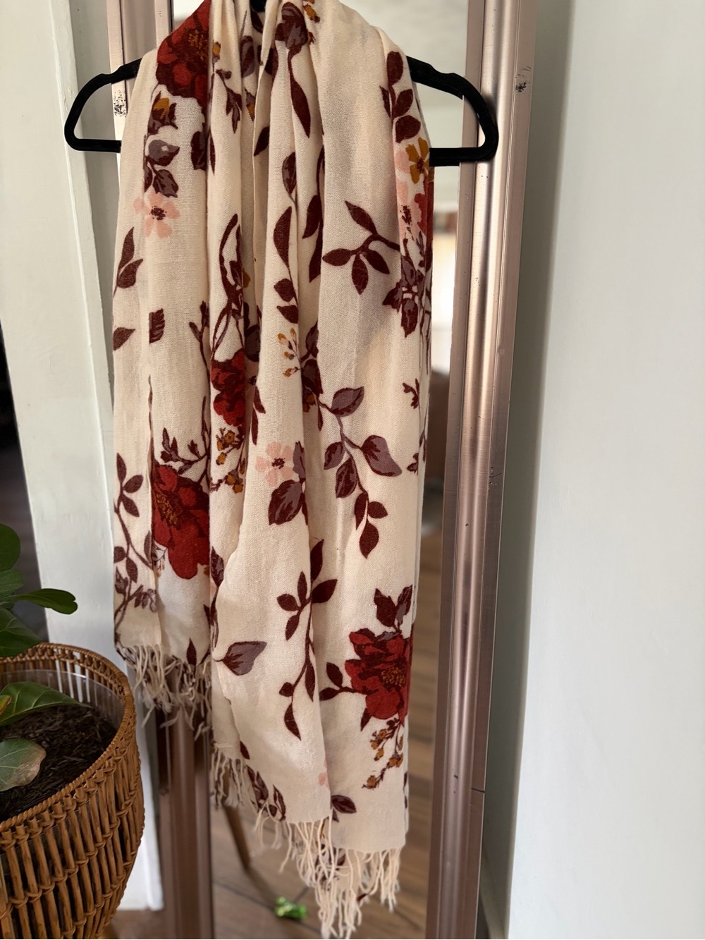 Fall Floral Neutral Fringe Scarf